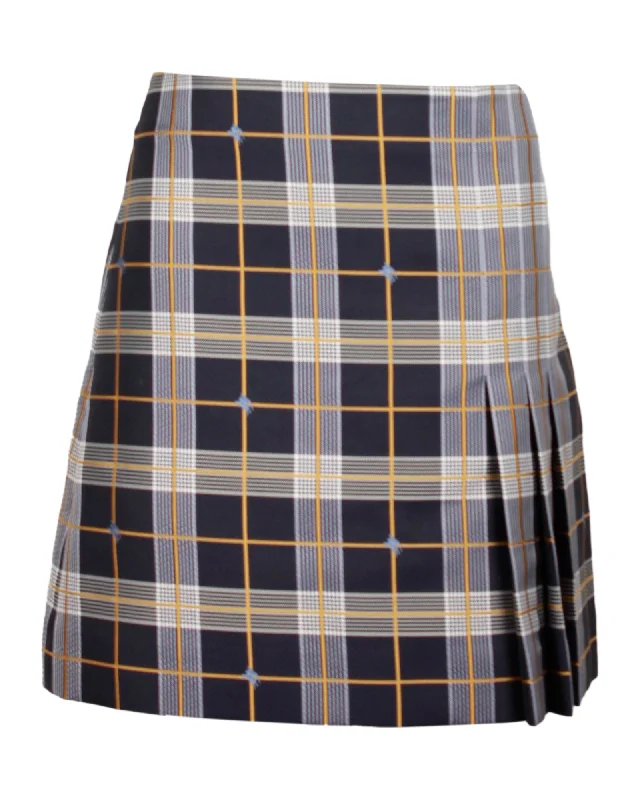 Burberry Pleat Detail Check Mini Skirt in Grey Polyester