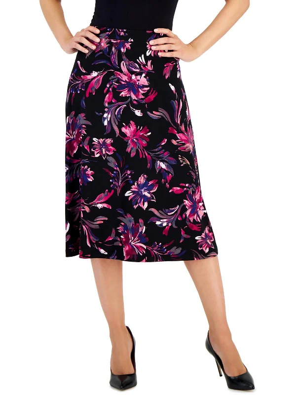 Womens Knit Floral A-Line Skirt