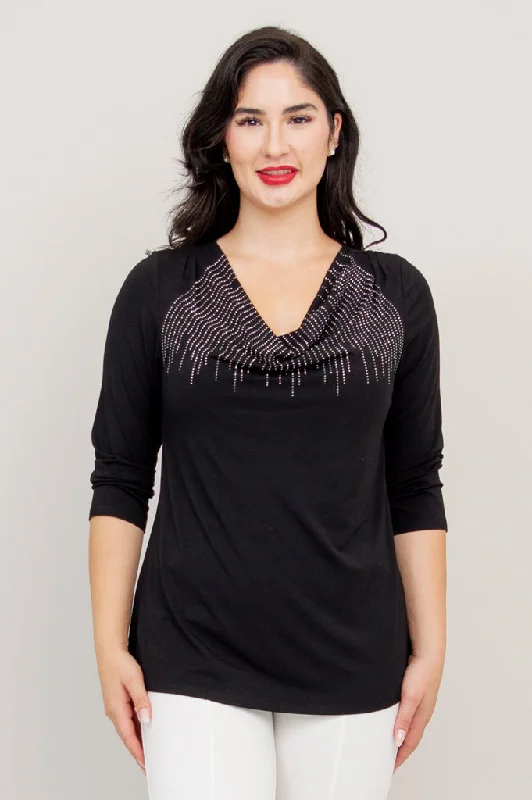 Charisse 3/4 Slv Top, Black Diamond, Bamboo