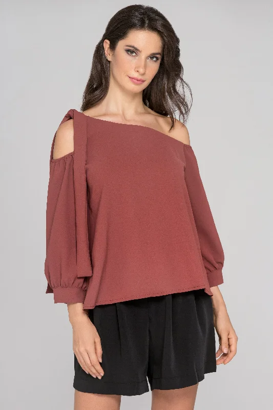 Cinnamon Sleeved One Shoulder Top