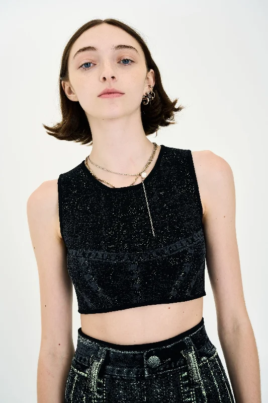 LILLIAN DENIM PRINT CROPPED TOP