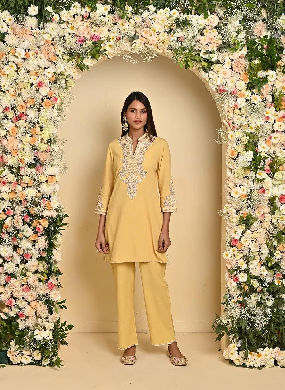 Yellow A-line Embroidered Georgette Kurta Set for Women