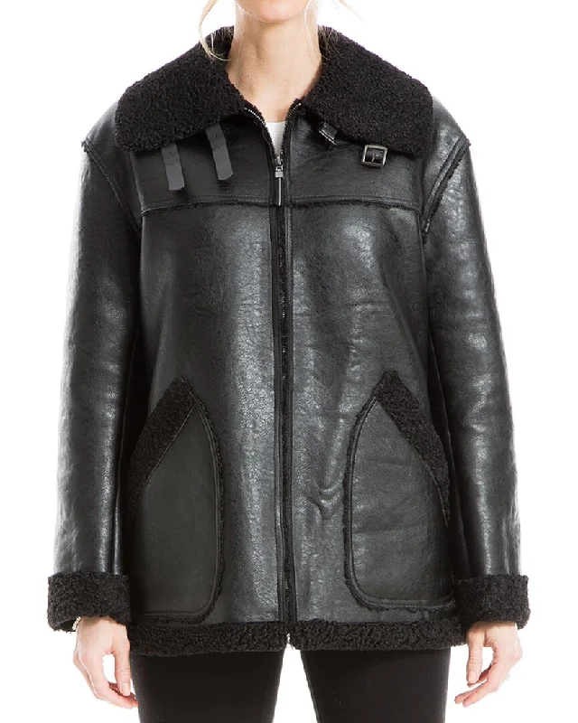 Max Studio Leatherette Zip Front Jacket