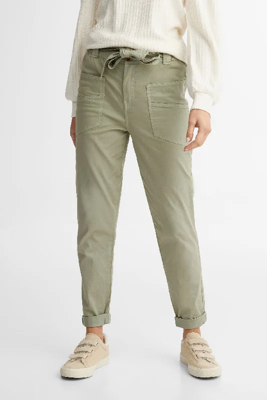 Pantalon ceinture nouée coupe ajustée - Femme