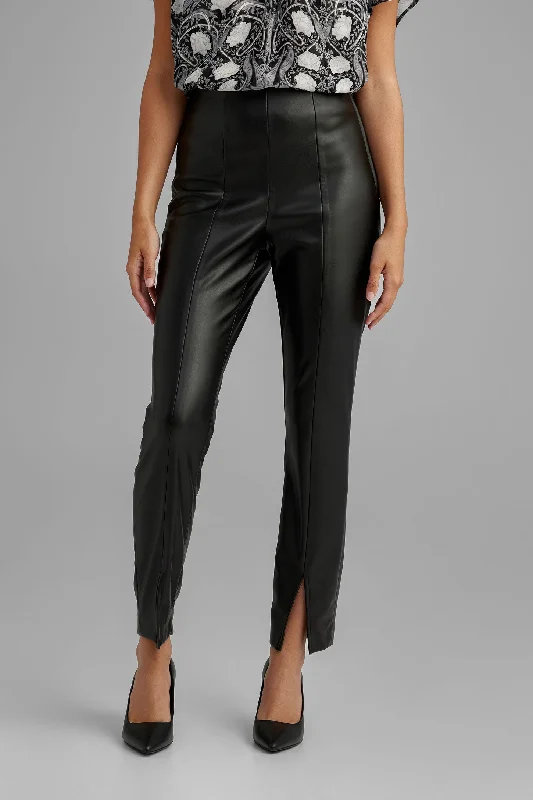 Pantalon taille haute en similicuir coupe ajustée - Femme