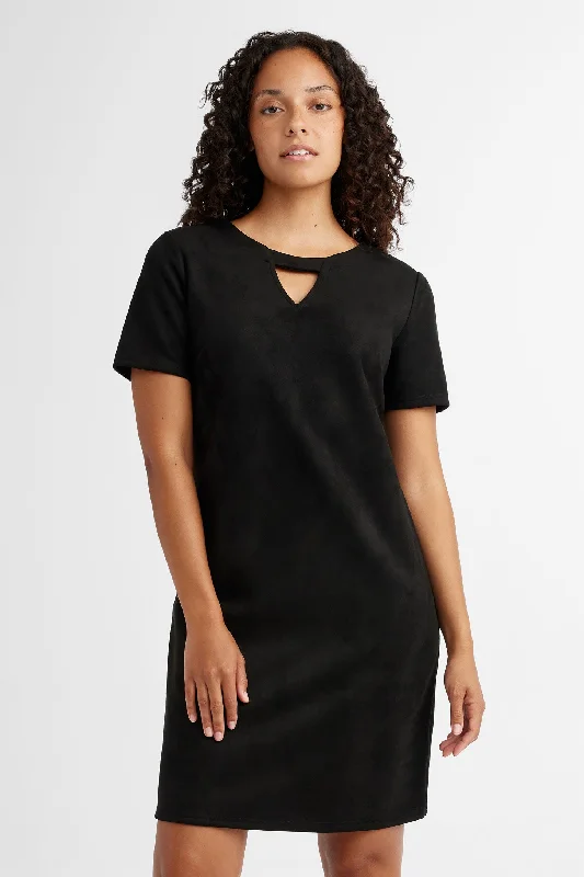 Robe manches courtes ligne A en faux suède - Femme