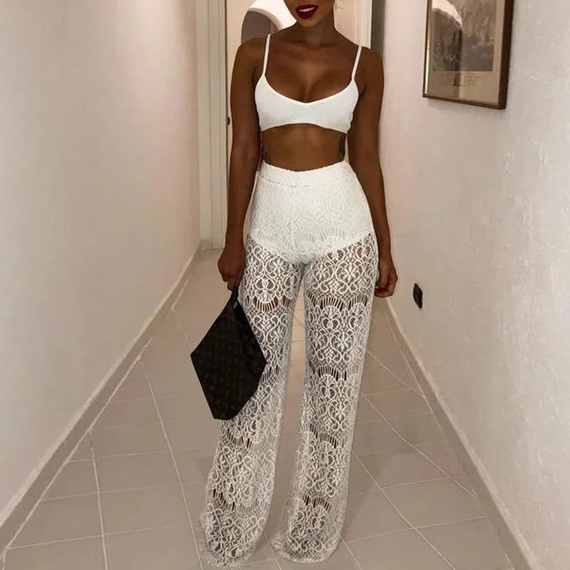 Amy Fashion - Sexy Lace High Waist Loose Pants