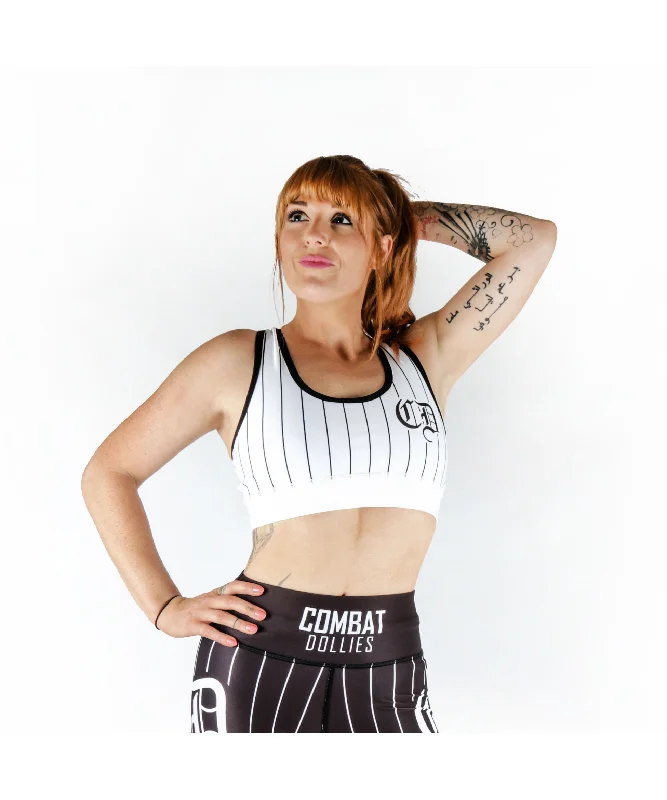 Combat Dollies White Baseball Sports Bra