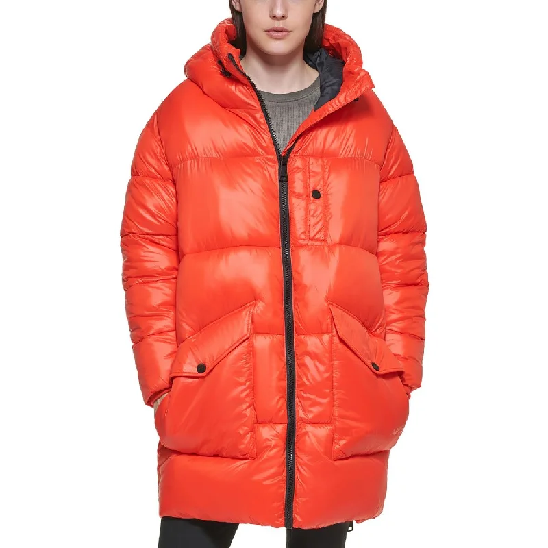 DKNY Womens Quilted Hooded Puffer Jacket