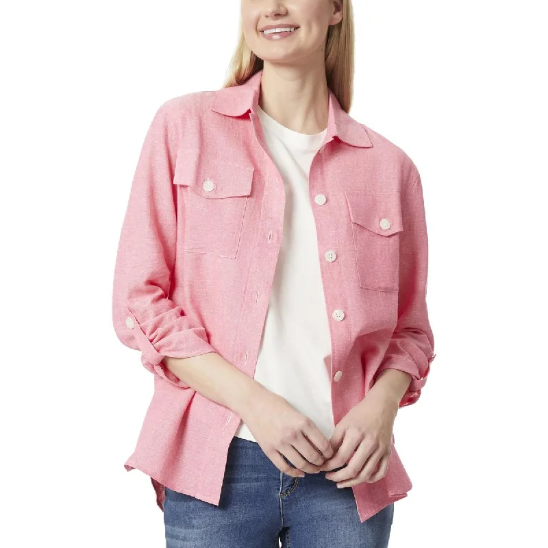 Jones New York Womens Button-down Rolled Sleeve Shirt Jacket