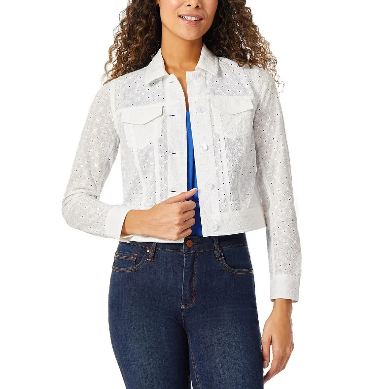 Jones New York Womens Petites Eyelet Long Sleeve Trucker Jacket