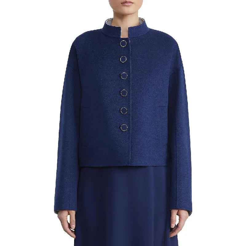 Lafayette 148 New York Womens Band Collar Warm Wool Coat