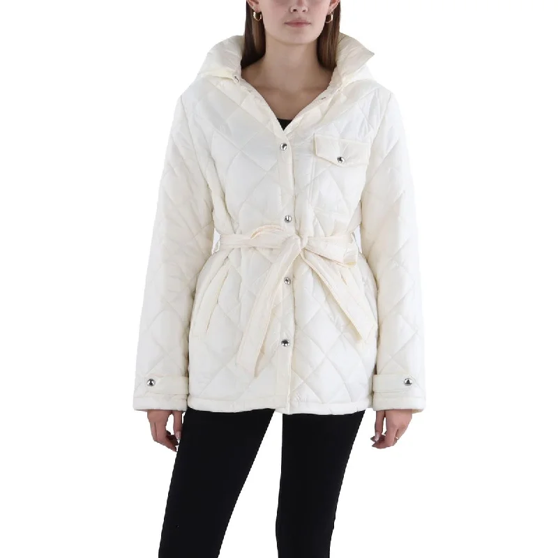 Sam Edelman Womens Quilted Hooded Puffer Jacket