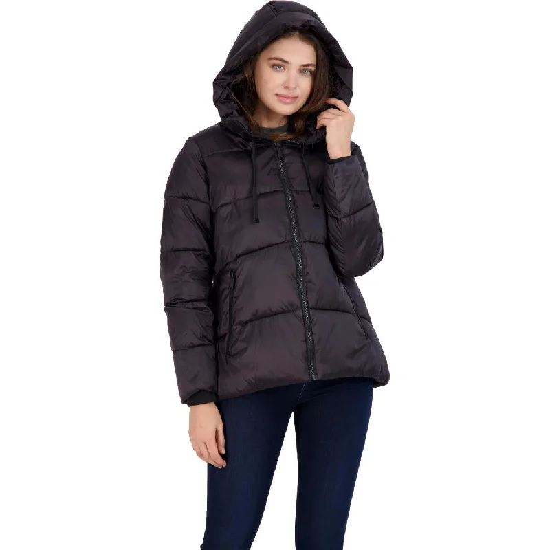 Sam Edelman Women's Quilted Iridescent Water Repellent Hooded Puffer Coat