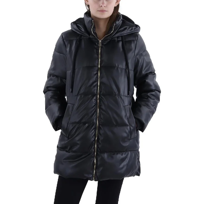 Stella + Lorenzo Womens Faux Leather Short Puffer Jacket