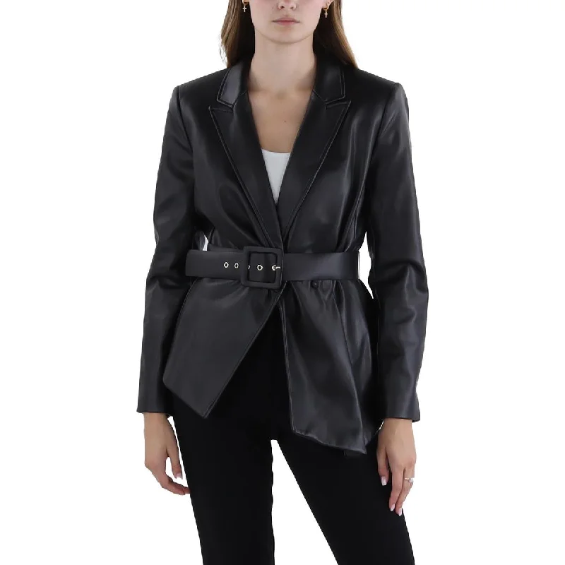 Tahari ASL Womens Faux Leather Belted Leather Jacket