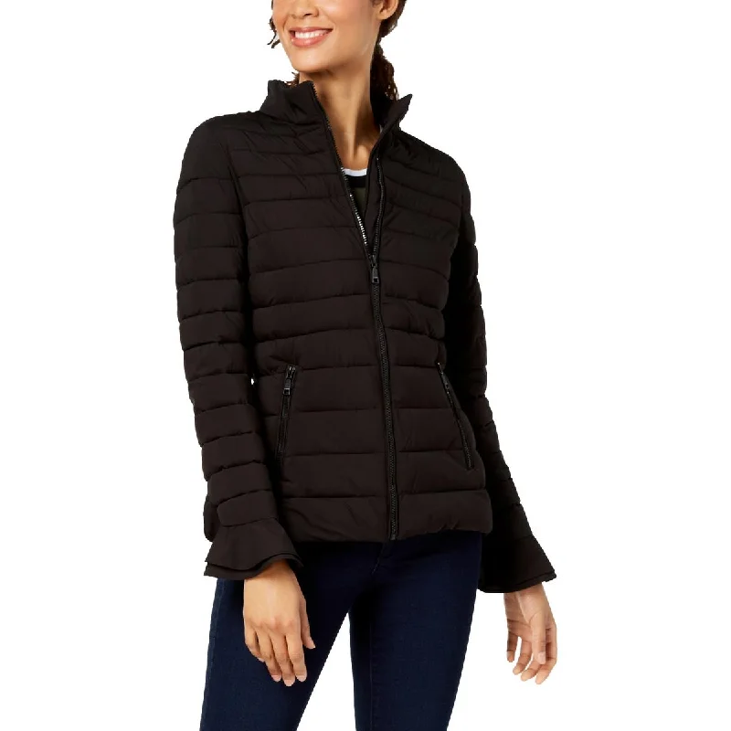 Tahari Tara Women’s Lightweight Ruffled Puffer Jacket Coat