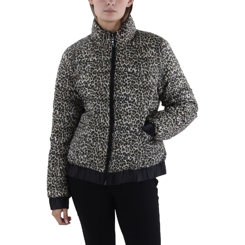 Tahari Womens Insulated Animal Print Puffer Jacket