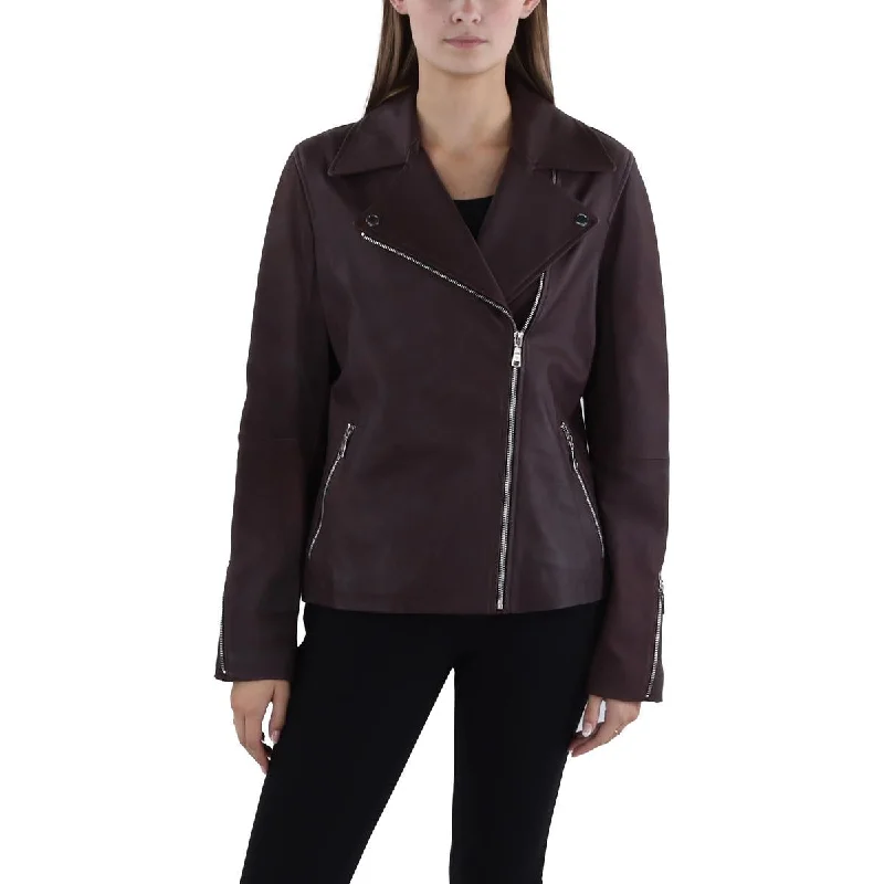 Tahari Womens Leather Zipper Leather Jacket