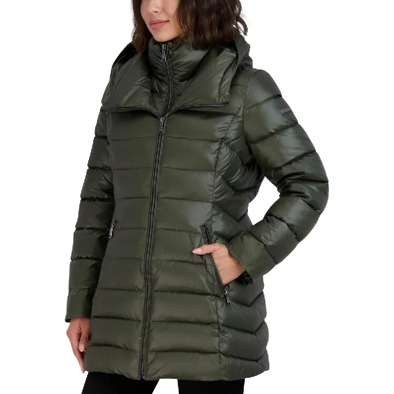 Tahari Womens Quilted Hooded Puffer Jacket