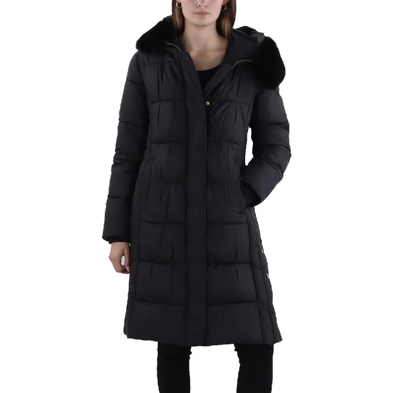 Via Spiga Womens Hooded Midi Puffer Jacket