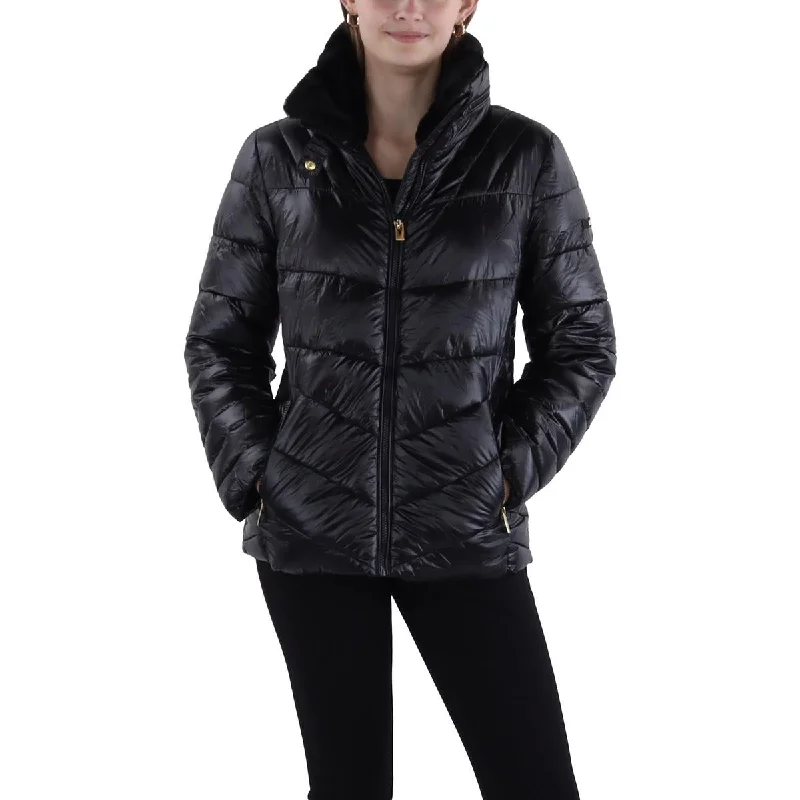 Via Spiga Womens Quilted Water Repellent Puffer Jacket