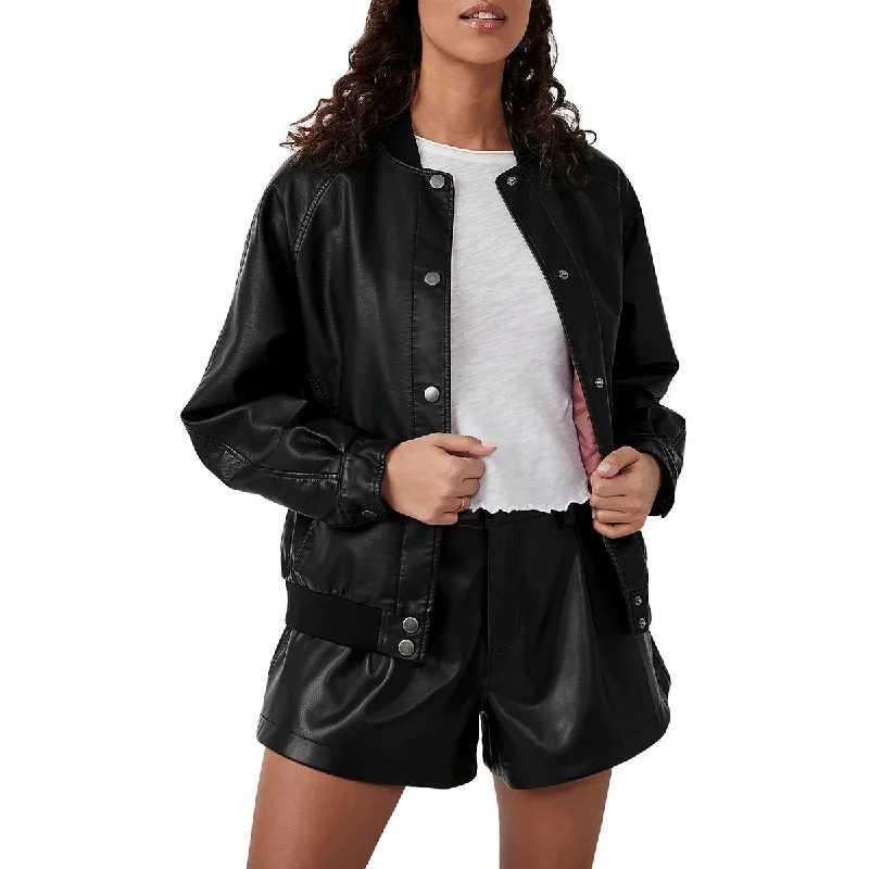 We The Free Womens Wild Rose Faux Leather Cold Weather Bomber Jacket