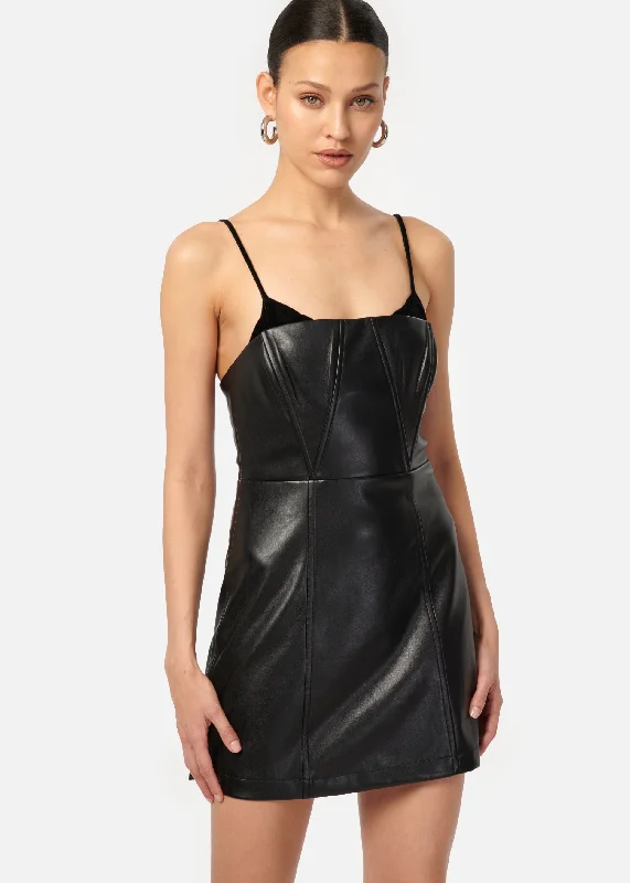 Dehya Vegan Leather Mini Dress Black