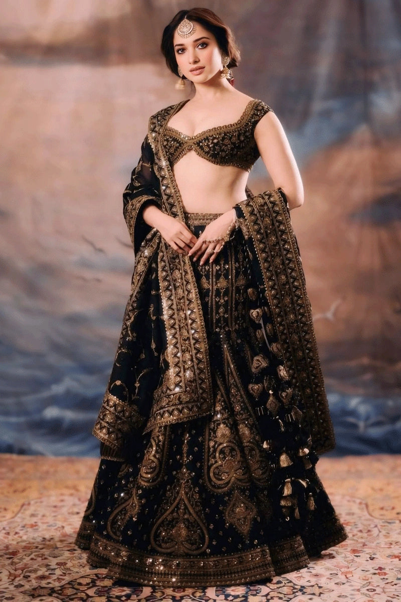 Actress Tamannaah Bhatia Black Lehenga For Wedding