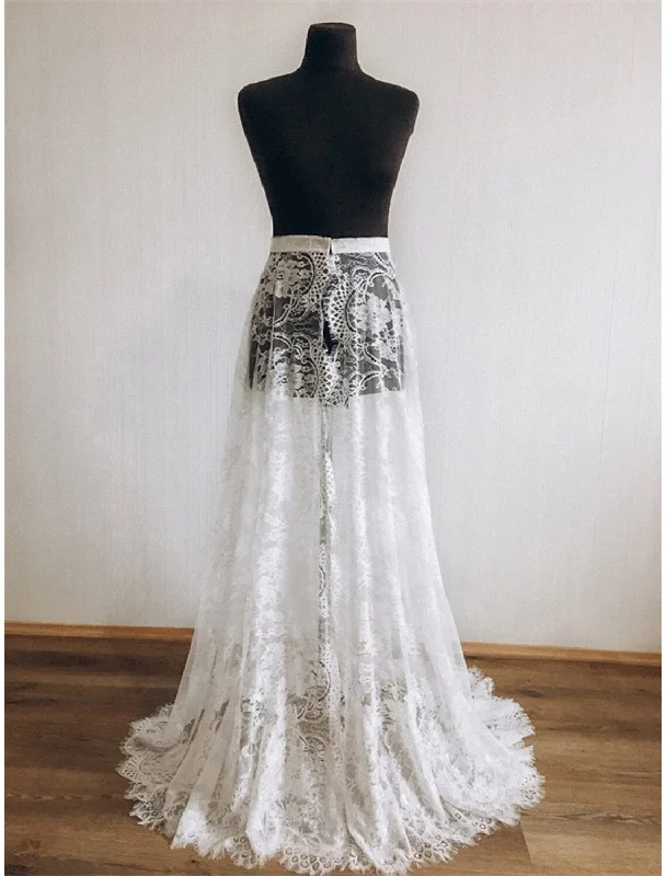 Boho Wedding Dresses A-Line Separates Separates Sweep / Brush Train Lace OverSkirts Bridal Gowns With Appliques Solid Color