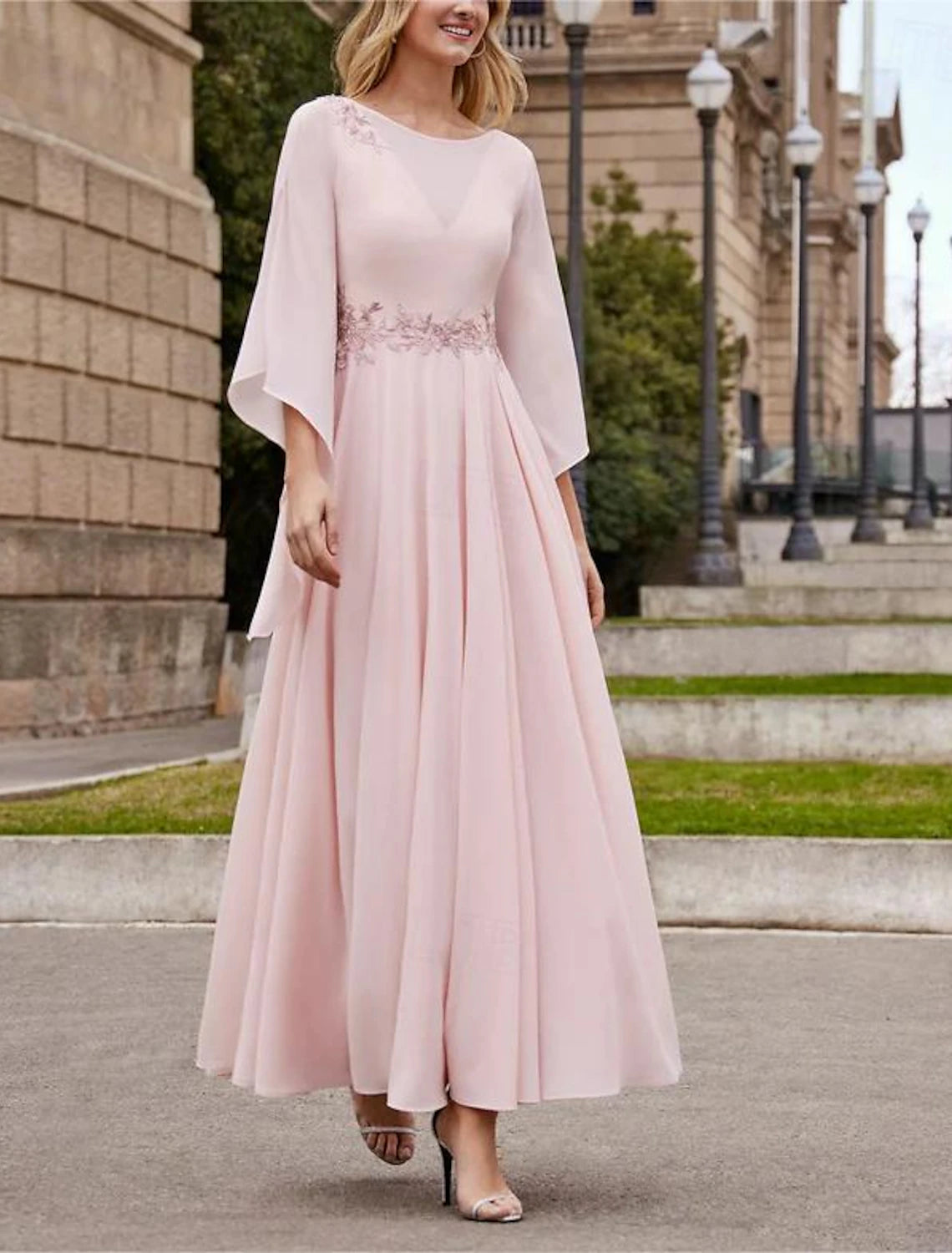 Elegant Dresses Formal Wedding Guest Elegant Elegant Dress Neck Ankle Length Chiffon 3/4 Length Sleeve with Beading Sequin Mother of the Bride Dress