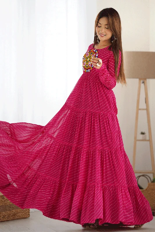 Laheriya Print Rani Pink Colour Wedding Anarkali Gown