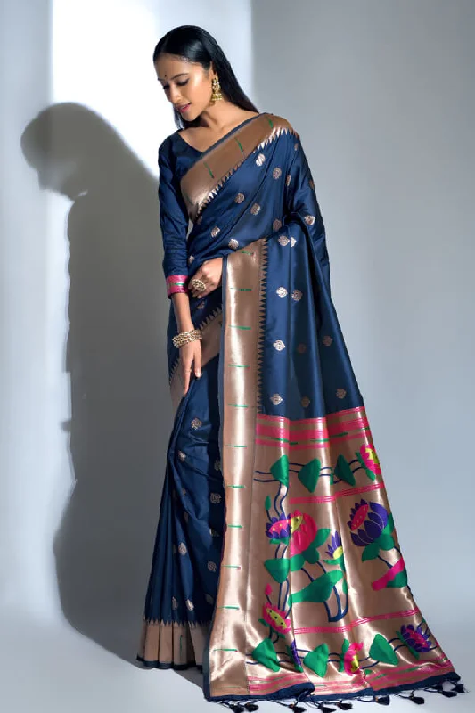 Navy Blue Marathi Paithani Saree Look For Wedding